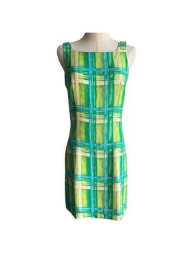 Vintage 70s 80s Sleeveless Cocktail Dress S Green Shift Mod Party Retro Made USA